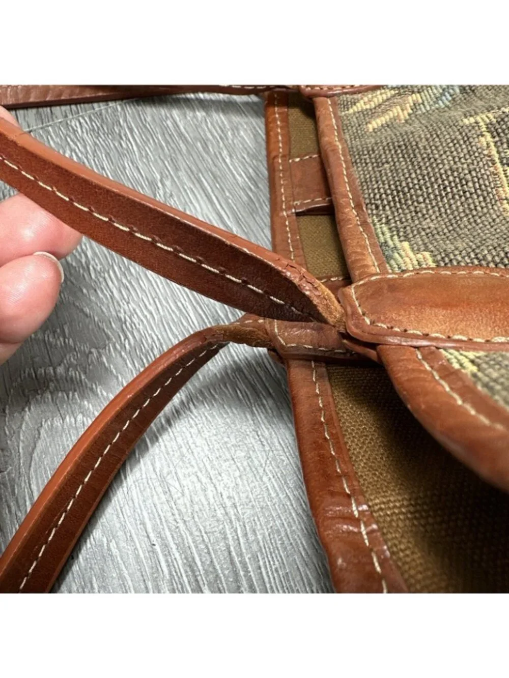 Tommy Bahama Vintage Handmade Tropical Palm Trees Canvas Round Leather Bag